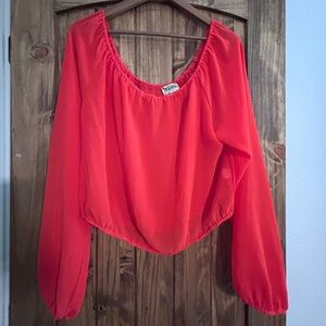 Long Sleeve Sheer Crop Top, Large